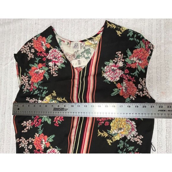 dRA Women's Straight Midi Dress Medium V-Neck Striped Floral Multicolor Pullover - Picture 6 of 7